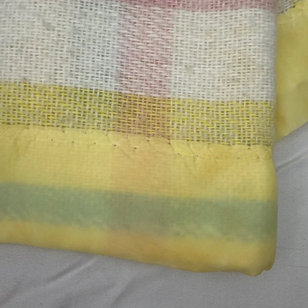 Vintage Pastel Plaid Baby Blanket Yellow Blue Pink Thermal Weave 36x48